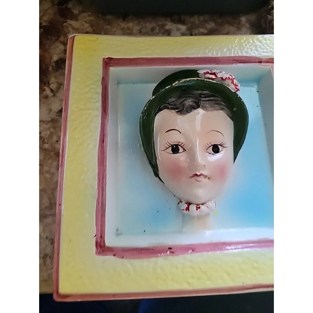 Vintage Wall Pocket Vase decor 3D Old Time woman ready to hang Porcelain VGC